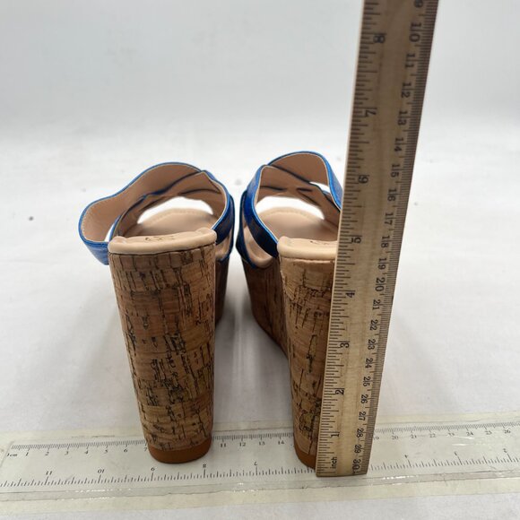 FOWT Blue Cork Wedge Sandals Cross Strappy High Platform Open Toe Slippers - Picture 5 of 8